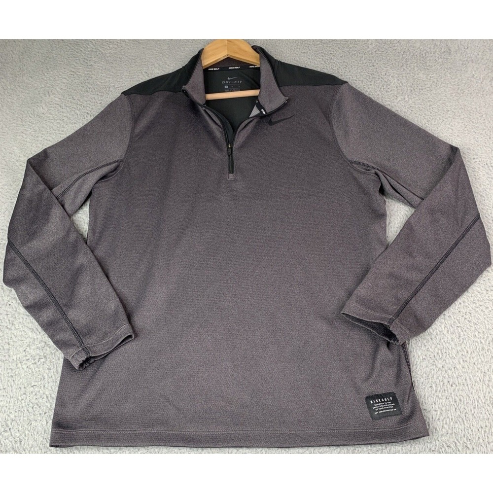 NIKE GOLF PULLOVER MENS MEDIUM BLACK GRAY‎ DRY  FIT LONG SLEEVE  1/4  ZIP